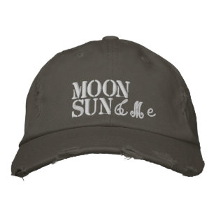 Cute Moon Sun Vintage Yellow Gray Hippie Embroidered Baseball Cap