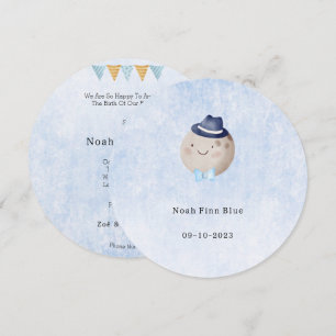 Cute Moon With Hat And Bow Baby Boy Card