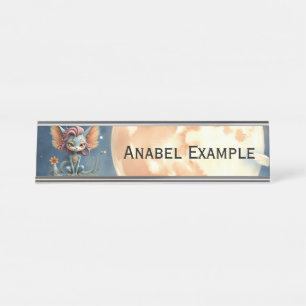 Cute Moonlit Fantasy Creature Desk Name Plate