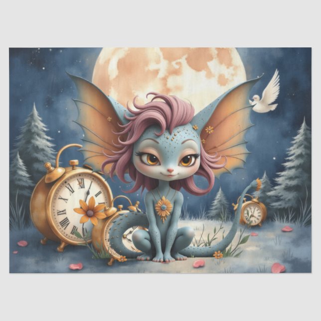 Cute Moonlit Fantasy Creature Tissue Paper (Front)