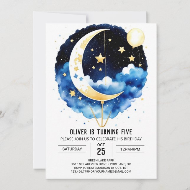 Cute Moonlit Sky Celebration Birthday Invitation (Front)