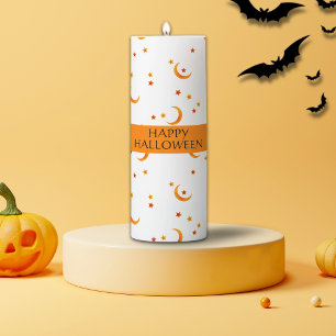 Cute Moons & Stars Happy Halloween Custom Pillar Candle
