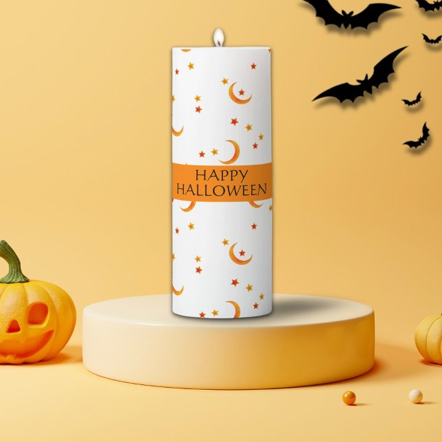 Cute Moons & Stars Happy Halloween Custom  Pillar Candle (Creator Uploaded)