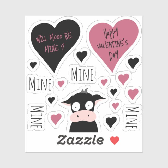 Cute Moooo Mine Love + Valentines Sticker Set (Sheet)