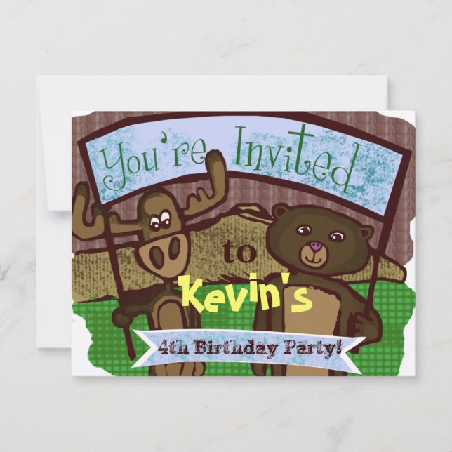 Cute Moose and bear Invitation (Front)