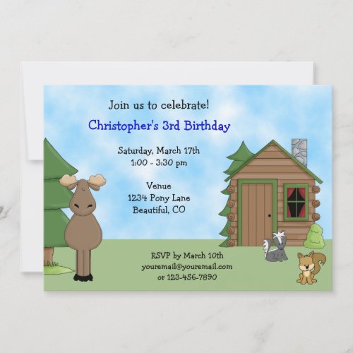 Cute Moose &amp; Cabin Birthday Invitation for Boys