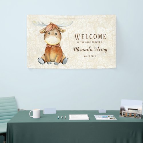 Cute Moose Animal Print Baby Shower Welcome  Banner