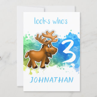 Cute Moose Birthday Card Blue