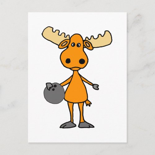 Cute Moose Bowling Cartoon Postcard
