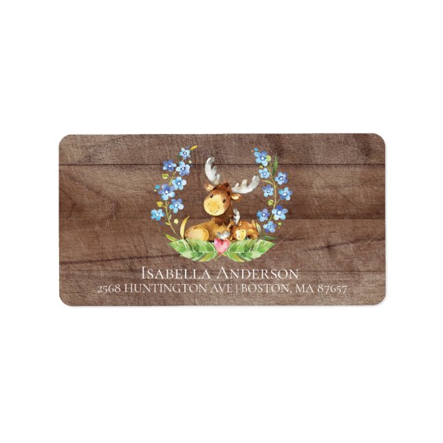 Cute Moose Boys Baby Shower Address Label (Front)