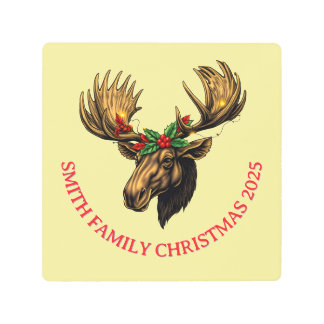 CUTE MOOSE CHRISTMAS DESIGN METAL PRINT