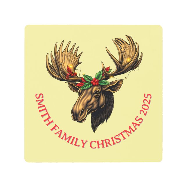 CUTE MOOSE CHRISTMAS DESIGN METAL PRINT (Front)