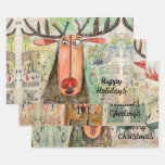 Cute Moose Christmas Typography Modern Fun 3-pc Wrapping Paper Sheets