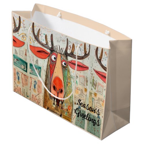 Cute Moose Christmas Typography Modern Quirky Large Gift Bag