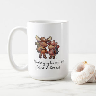 Cute Moose Couple Adventuring Together Hiking Coffee Mug