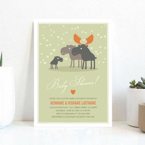 Moose Deer Family Couples Baby Shower Invitation