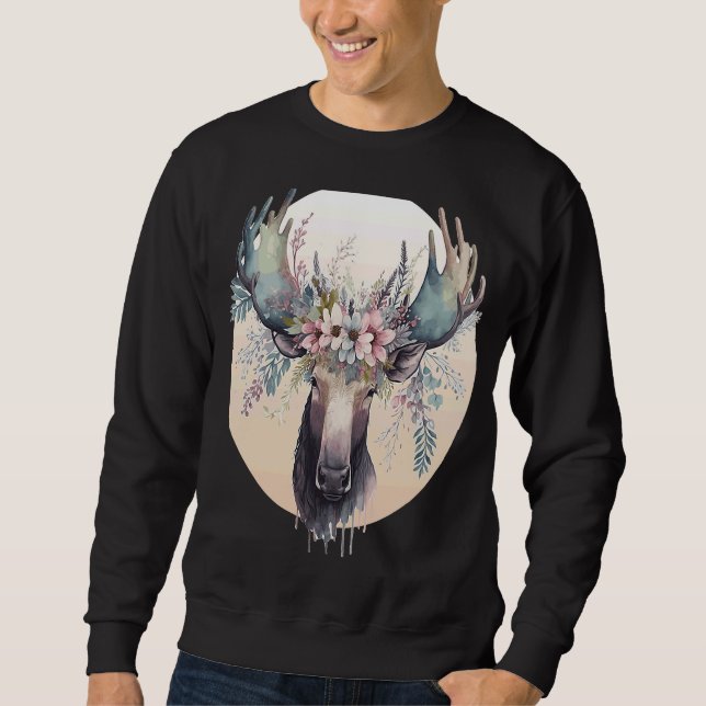 Cute Moose Flower Crown Animal Sweatshirt (Front)