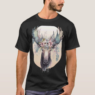 Cute Moose Flower Crown Animal T-Shirt