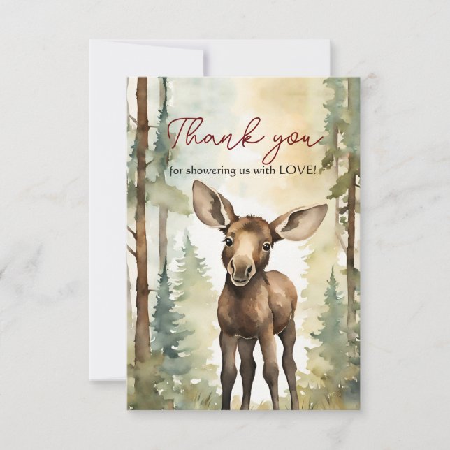 Cute Moose Gender Neutral Baby Shower Thank You Card (Front)