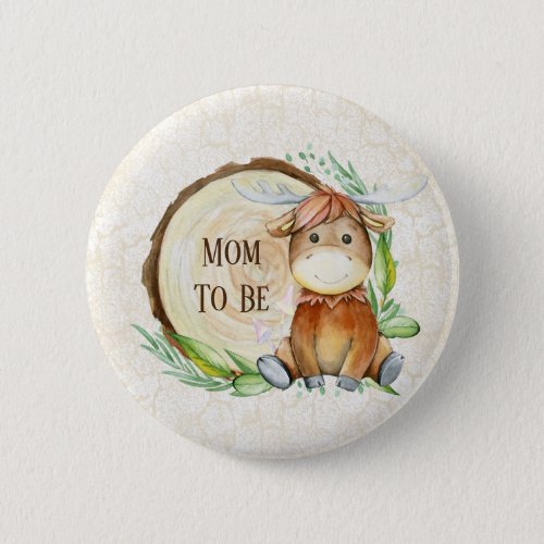  Cute Moose Greenery Wood Slice Baby Mom To Be Button
