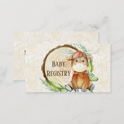  Cute Moose Greenery Wood Slice Baby Registry Business Card