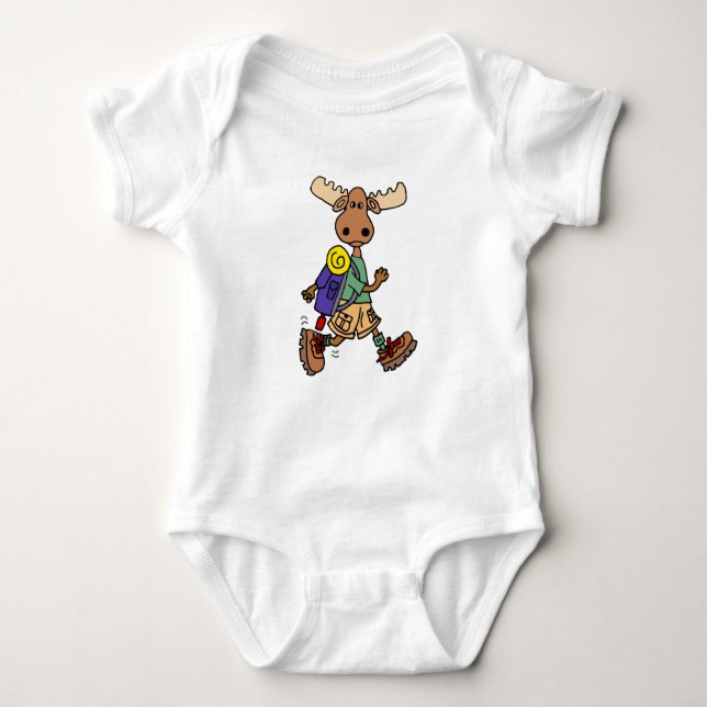 Cute Moose Hiker Cartoon Baby Bodysuit (Front)