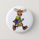 Cute Moose Hiker Cartoon Button at Zazzle