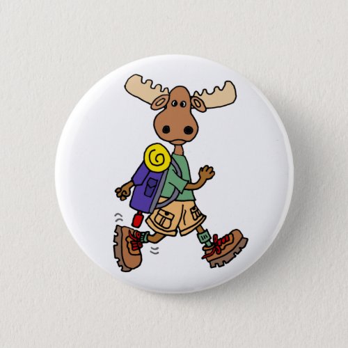 Cute Moose Hiker Cartoon Button