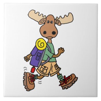 Cute Moose Hiker Cartoon Ceramic Tile by naturesmiles at Zazzle