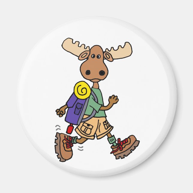 Cute Moose Hiker Cartoon Magnet (Front)
