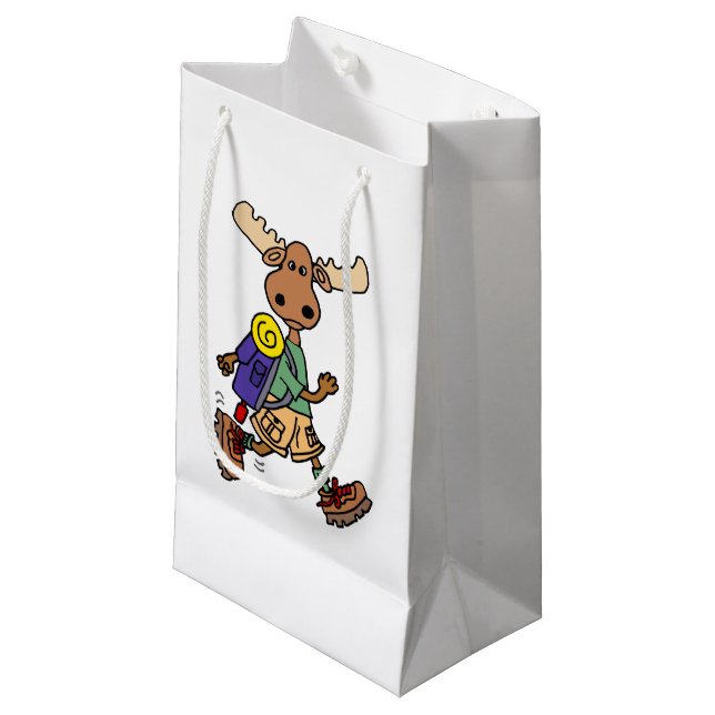 Cute Moose Hiker Cartoon Small Gift Bag (Front Angled)
