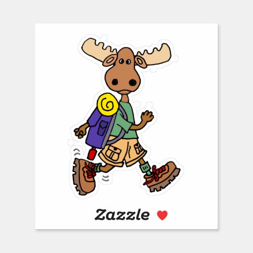 Cute Moose Hiker Cartoon Sticker