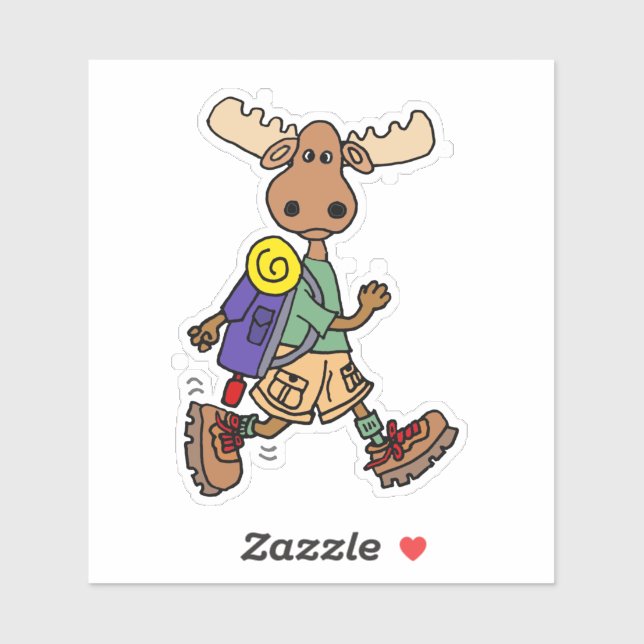 Cute Moose Hiker Cartoon Sticker (Sheet)