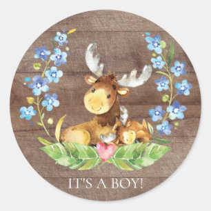 Cute Moose It' a Boy Favor Sticker