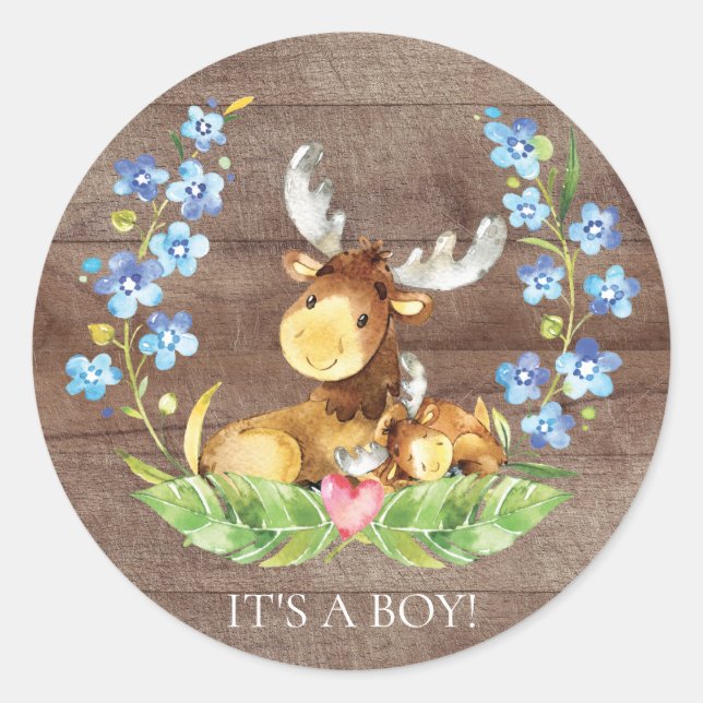 Cute Moose It' a Boy Favor Sticker (Front)