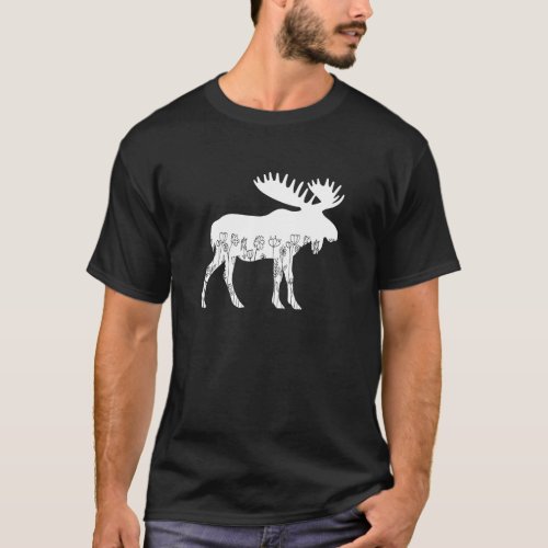 Cute Moose Lover Animal Flowers Floral  T_Shirt