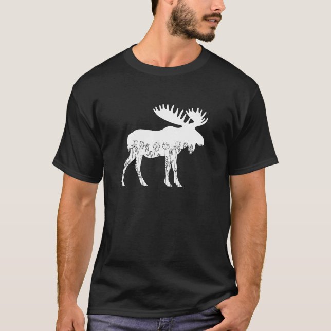 Cute Moose Lover Animal Flowers Floral  T-Shirt (Front)
