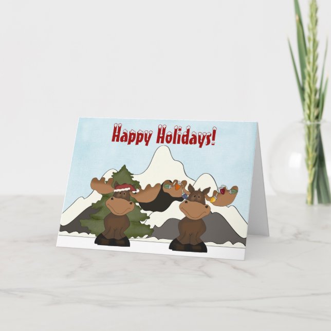 Cute Moose Mountain Christmas Card (Front)