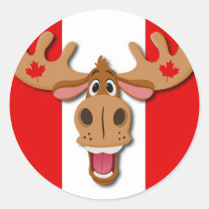 Cute Moose on Red and White Background Classic Round Sticker