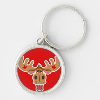 Cute Moose on Red Background Keychain
