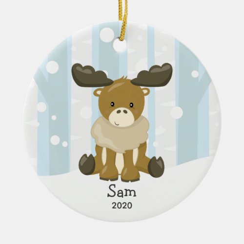 Cute Moose Personalized Christmas Ornament