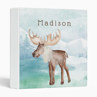 Cute Moose Personalized Holiday 3 Ring Binder