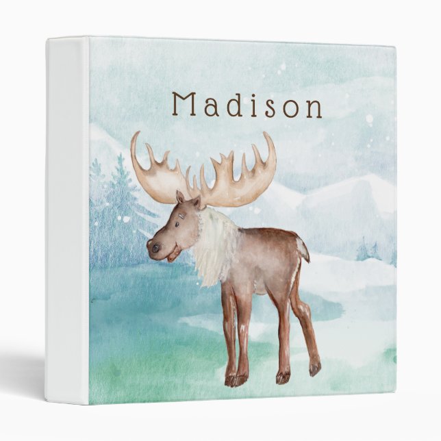 Cute Moose Personalized Holiday 3 Ring Binder (Front/Spine)