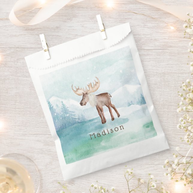 Cute Moose Personalized Holiday Favor Bag (Clipped)