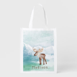 Cute Moose Personalized Holiday Grocery Bag