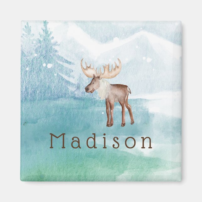 Cute Moose Personalized Holiday Magnet (Front)