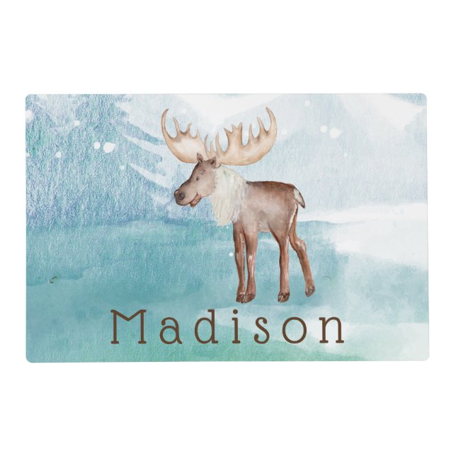 Cute Moose Personalized Holiday Placemat (Front)