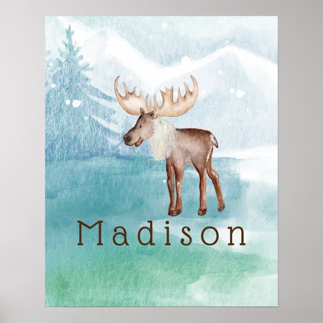 Cute Moose Personalized Holiday Poster (Front)