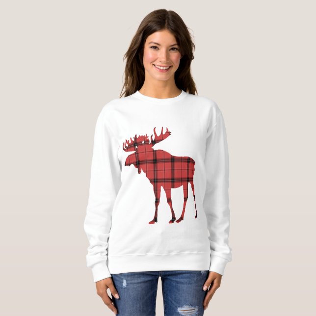 Cute Moose Red and Black Plaid Buffalo Pattern Sweatshirt (Front Full)