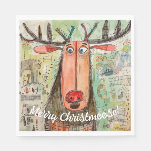 Cute Moose Typography Graphic Christmas Fun Paper Napkins